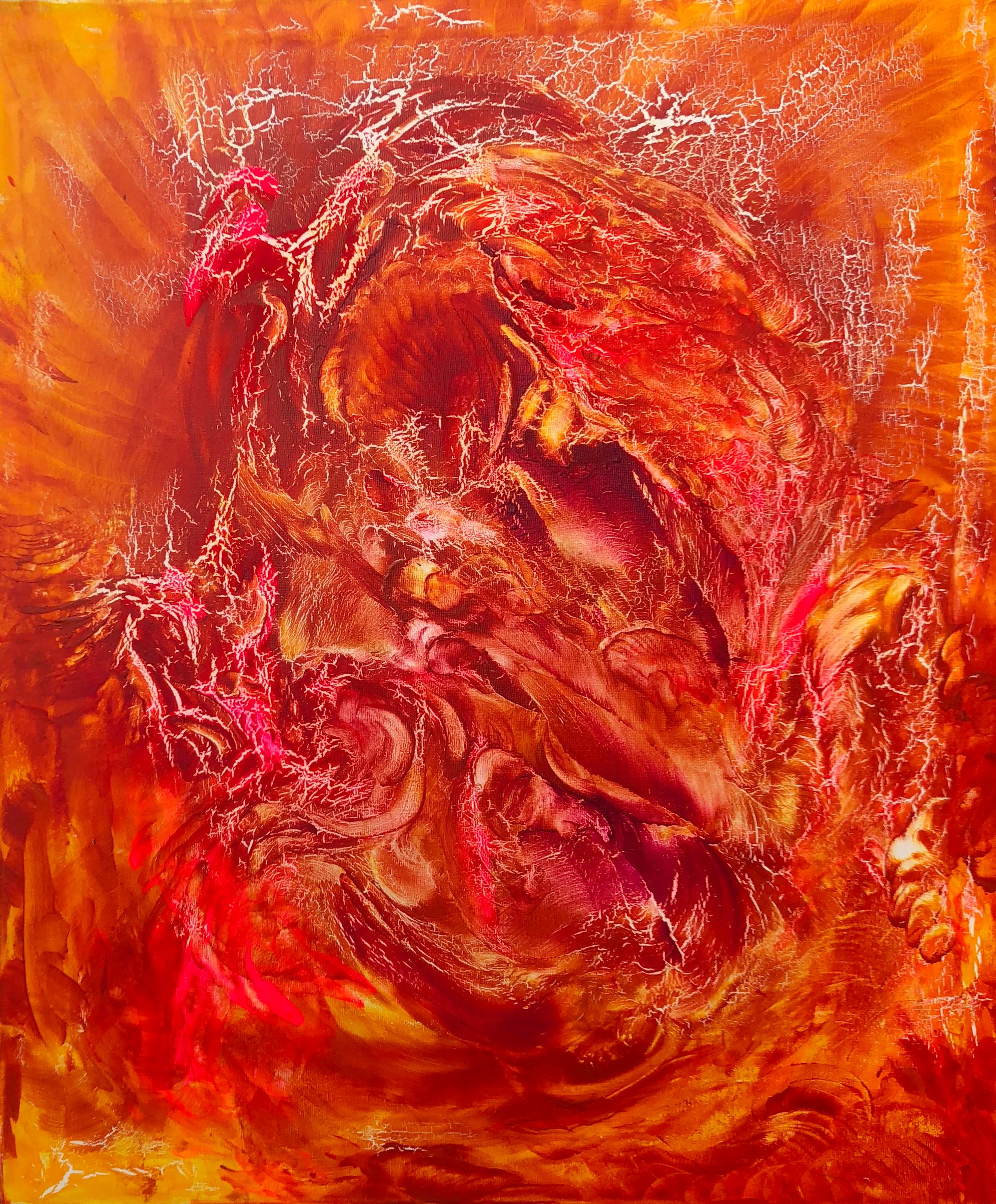 Oil painting on canvas -  contemporary art 21st century - red, orange, yellow – Mixed Media Art von Volodymyr Zayichenko