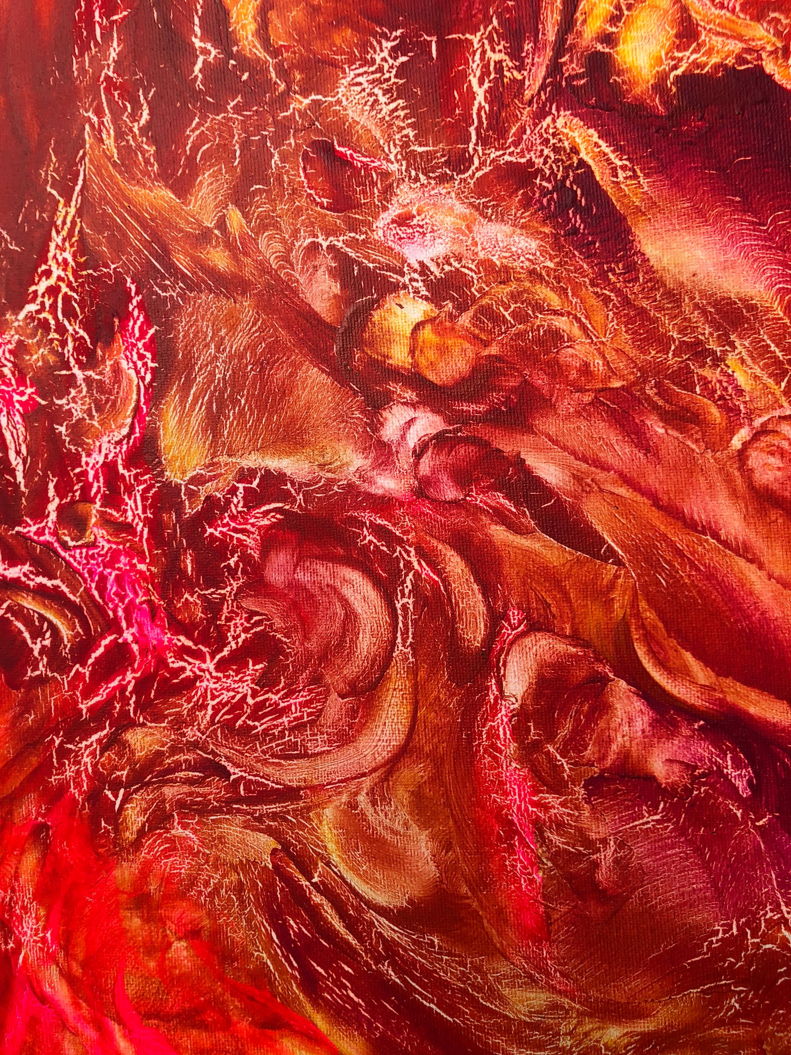 Oil painting on canvas -  contemporary art 21st century - red, orange, yellow im Angebot 2