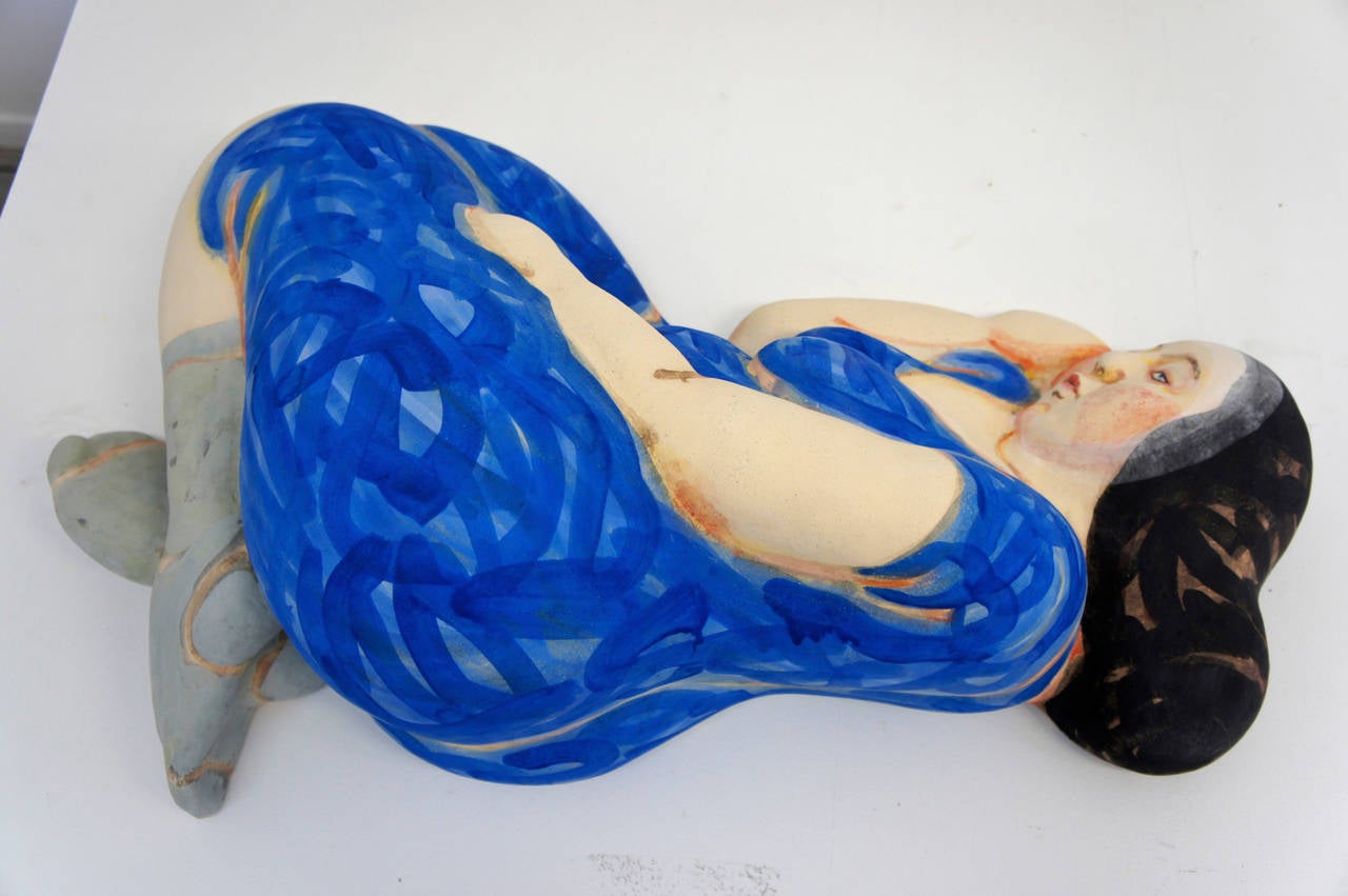 Sleeping Woman in Blue Dress with Black Hair - Sculpture by Akio Takamori