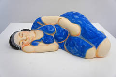 Sleeping Woman in Blue Dress with Black Hair