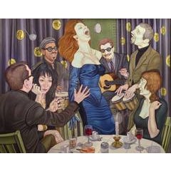 "Zodiac Club", Figurative Oil Painting on Panel, Framed 4
