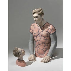 "Video Game Man", Figurative Two Part Ceramic Sculpture 5