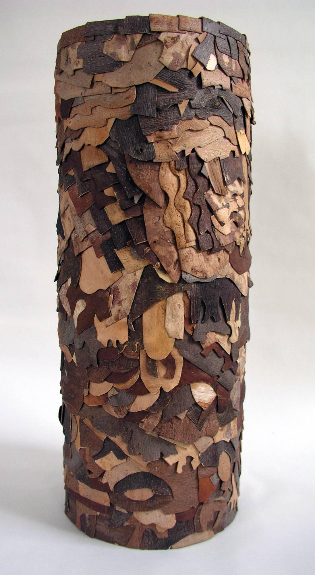 John McQueen Still-Life Sculpture - "Glyph", Wood and Bark Sculpture 