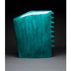 "Blue Number 270" , Minimalist Ceramic Sculpture with Vibrant Dripping Glaze 5