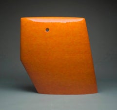 Contemporary Abstract Minimalist Ceramic Sculpture with Bright Orange Glaze