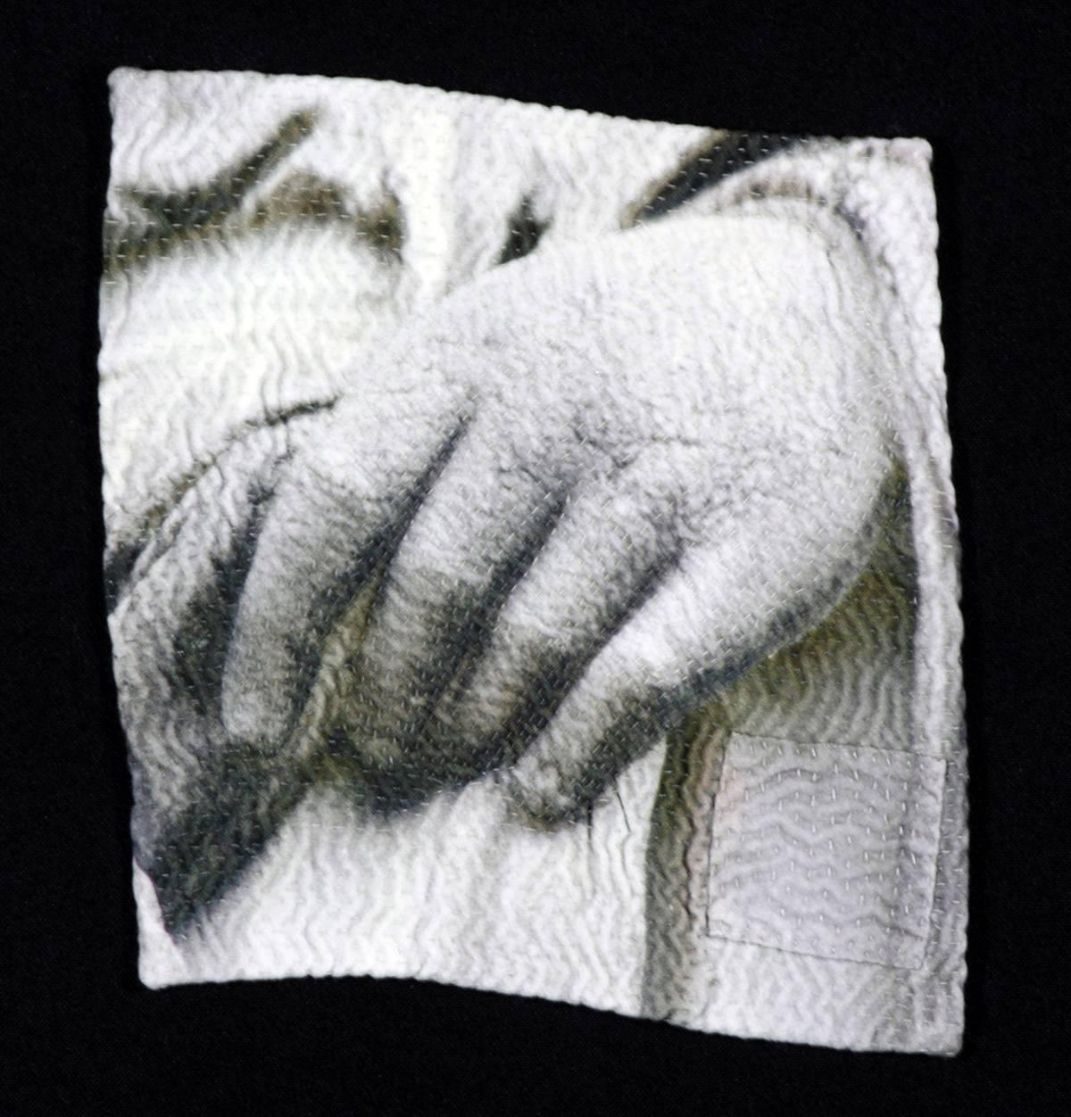 Luanne Rimel Black and White Photograph - "Touch", Digitally Printed Photography on Hand Stitched Fabric, Framed