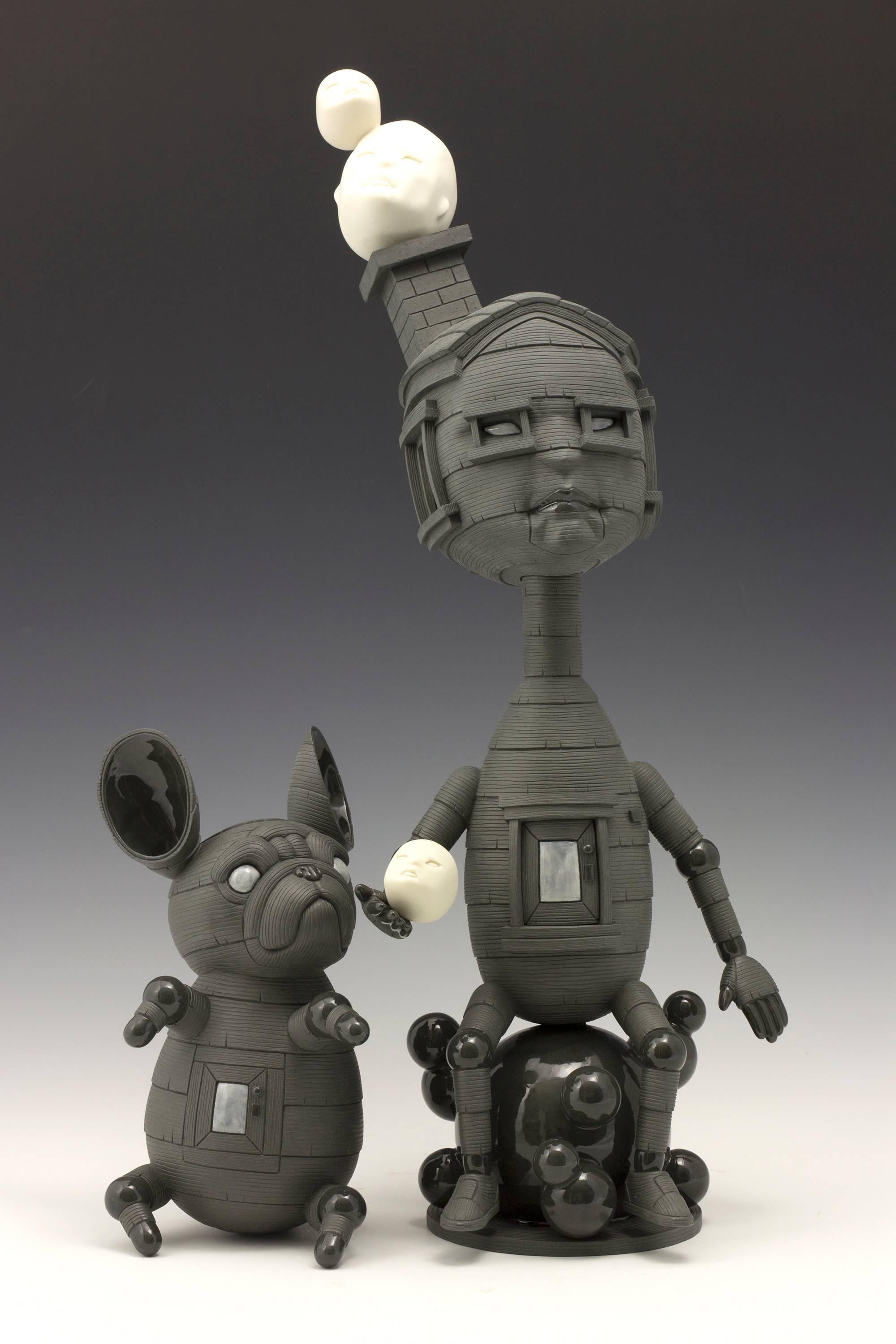 Calvin Ma Figurative Sculpture - "Give A Little", Figurative Stoneware and Porcelain Ceramic Sculpture 