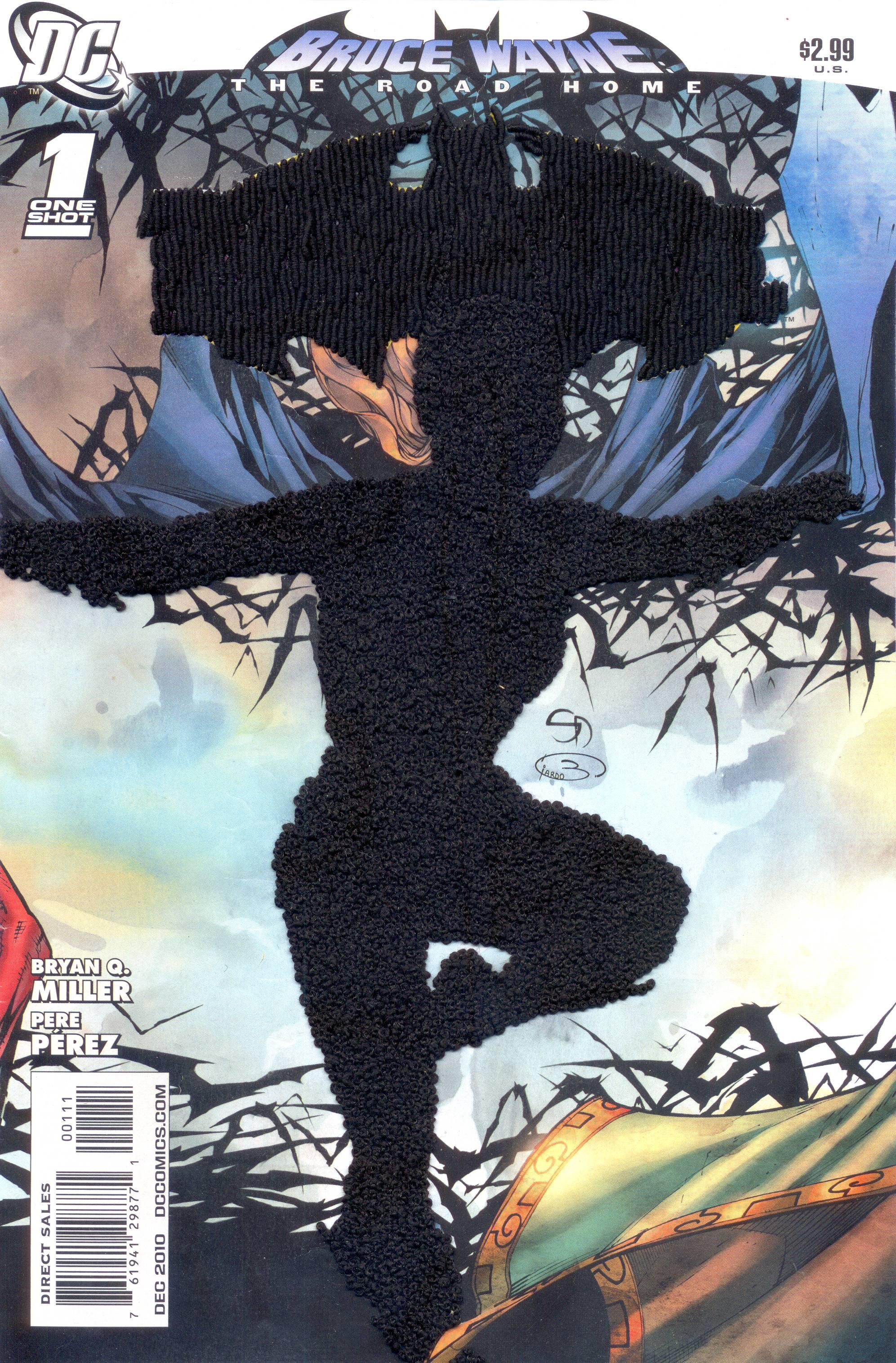 Mark Newport Abstract Sculpture - "Batgirl: A Road Home", Embroidery on Comic Book Cover, Framed