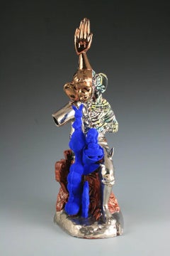 "Gold Hand", Contemporary Earthenware Sculpture with Flocking and Luster