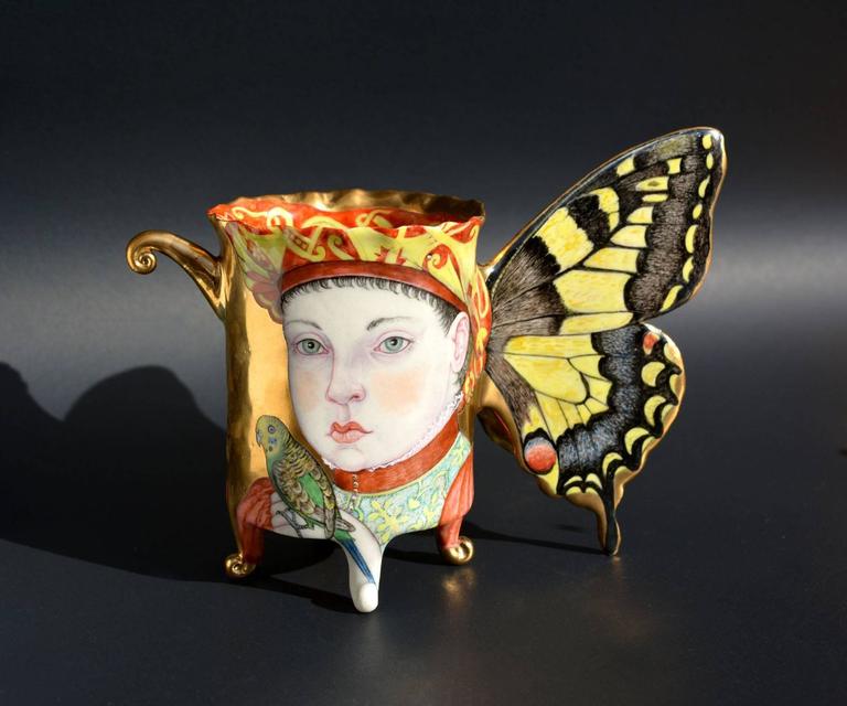 Boy with Green Parakeet by Irina Zaytceva, Porcelain, Hand Painted Illustration 1