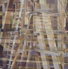 "Wooden Structure One" , Abstract Geometric Oil Painting on Wood Panel 9