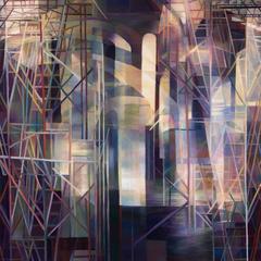 "Chasm" , Abstracted Architectural Oil Painting on Wood Panel 7