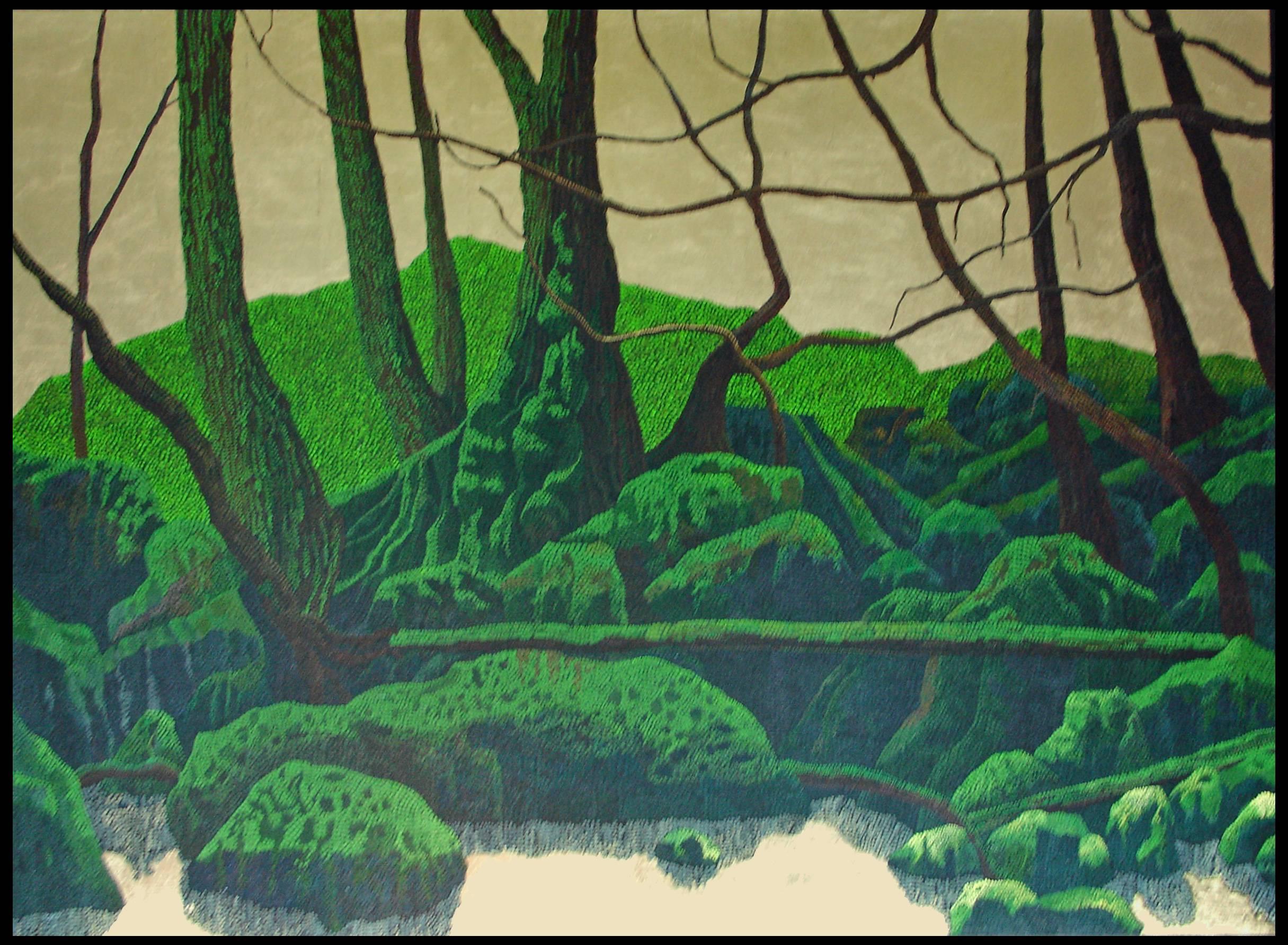 Miles Bair Landscape Painting - "Green Ridge", Oil Painting on Canvas with Gold Leaf