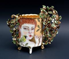 Pan by Irina Zaytceva, Hand Painted Illustration with Gold Luster on Porcelain