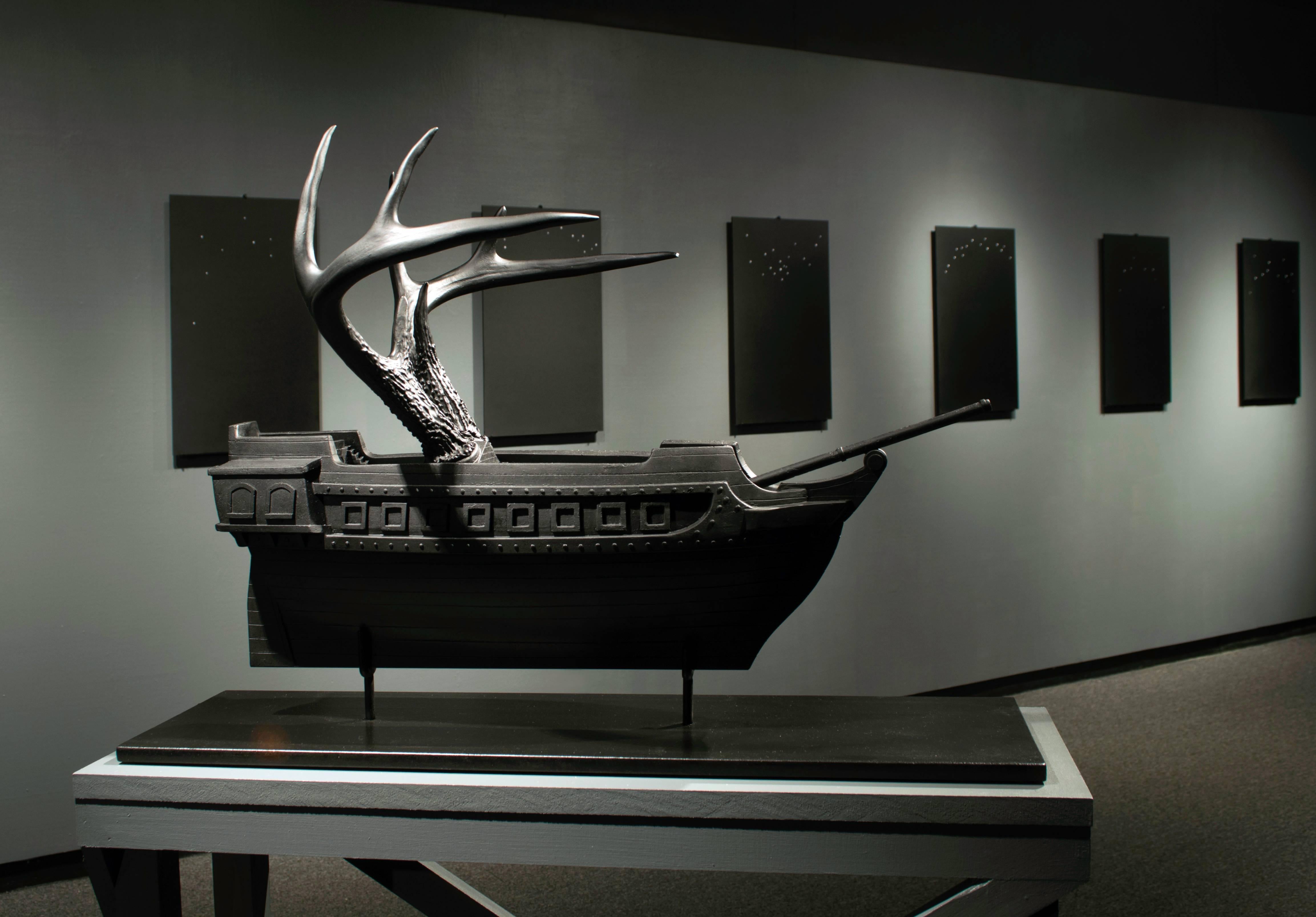 Kiln Glass Boat Sculpture by Adam Cohen, Cast Glass with Antlers, 2015 1