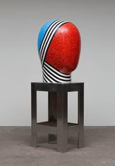 Ceramic Head Form Covered with Glass Mosaic in Red, Blue, Black, and White, 2015 1