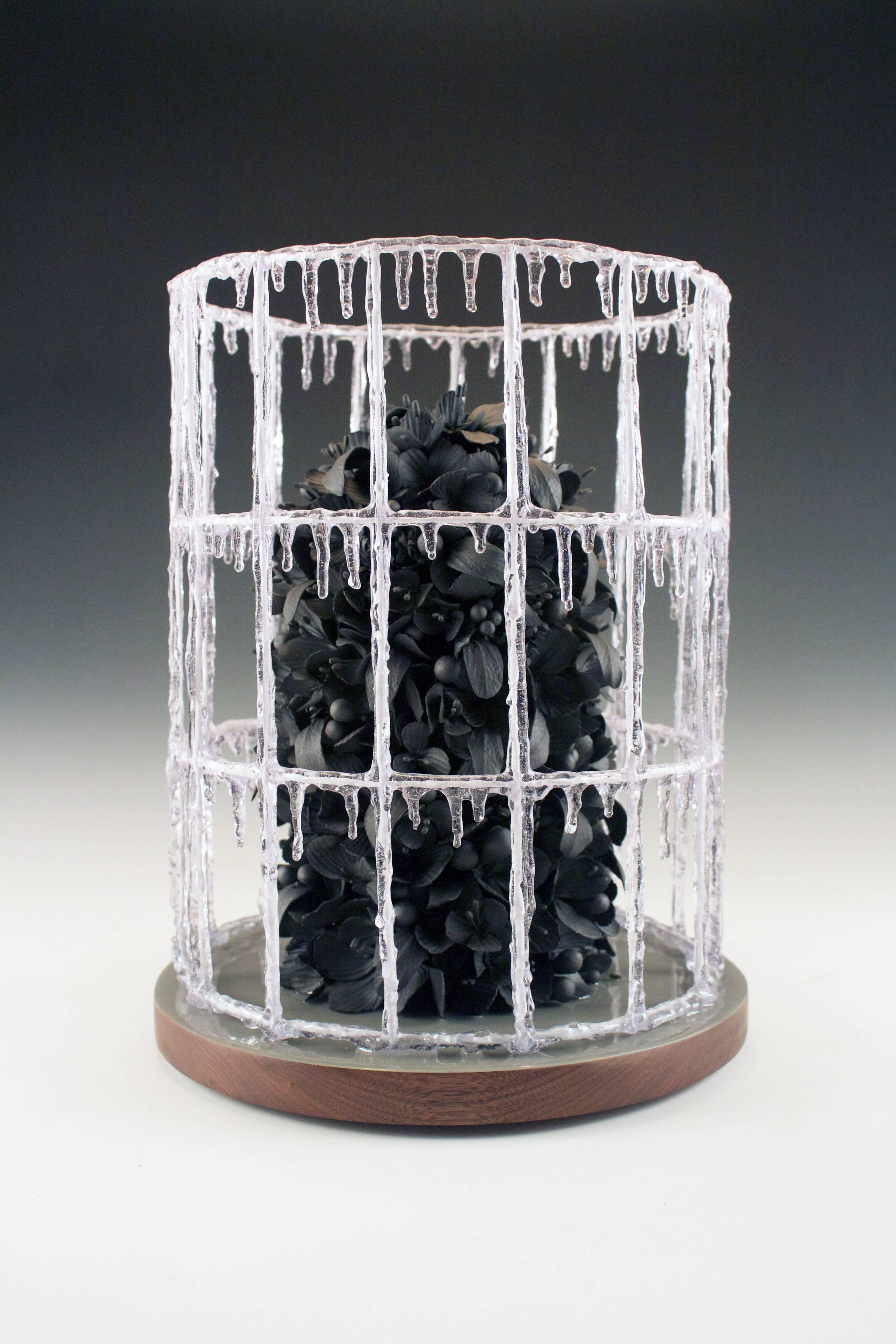 Noir Buisson by Rain Harris, Hand Sculpted Black Clay with Resin and Wood Base 4