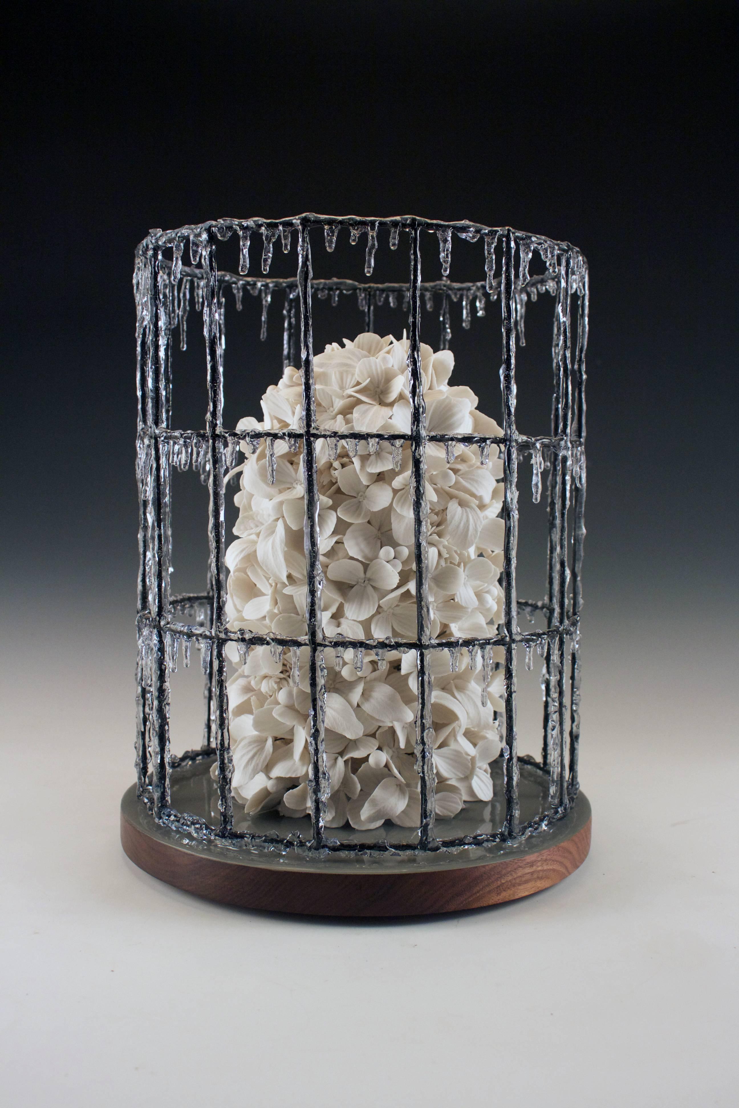 Rain Harris Still-Life Sculpture - "Blanc Buisson", Contemporary, Porcelain, Mixed Media, Sculpture, Resin, Wood
