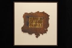 Golden Tablet by Mary Giles, Metal Sculpture with Iron Wire & Gold Leaf on Wood