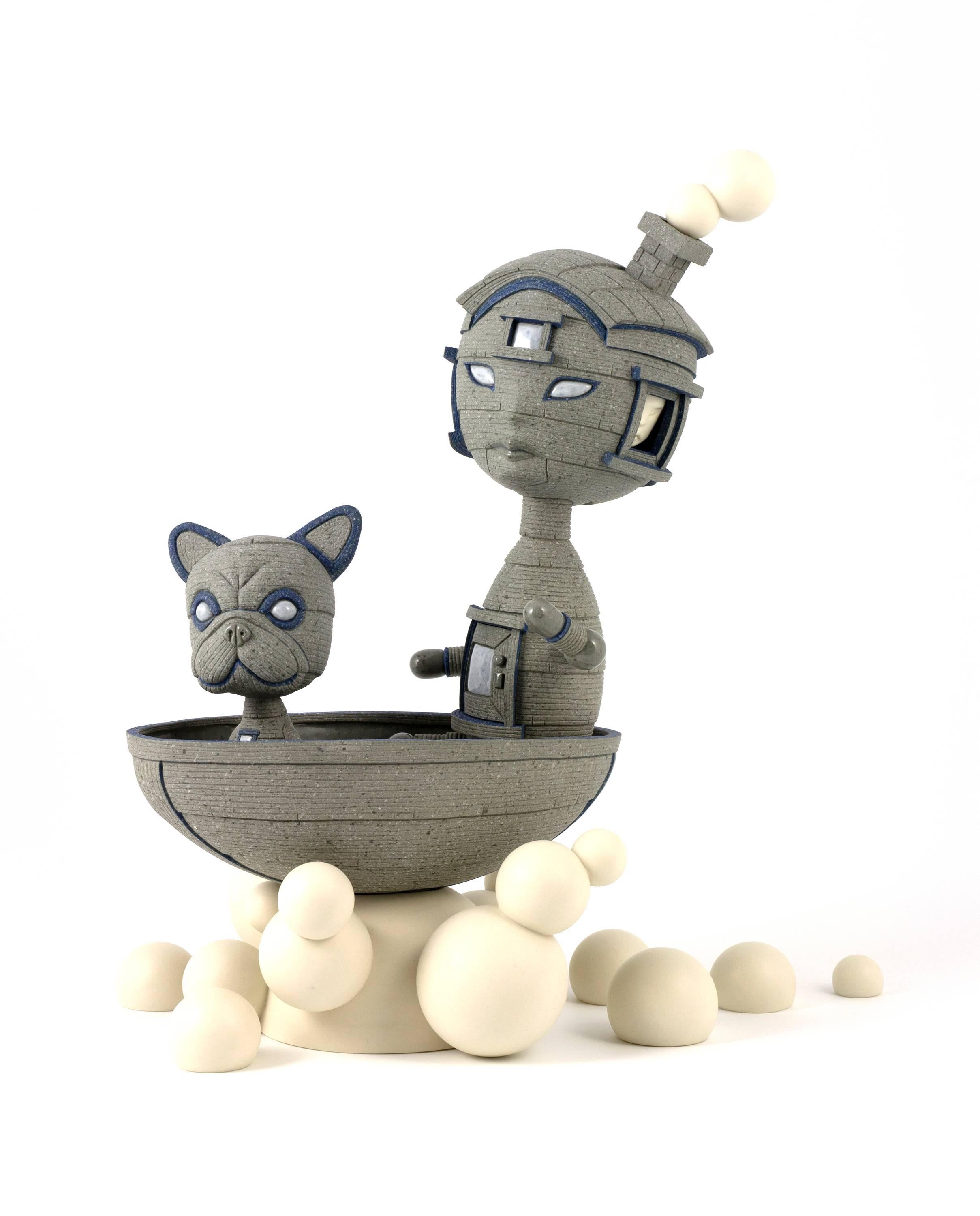 Calvin Ma Figurative Sculpture - "Take It On", Porcelain and Stoneware Ceramic Sculpture
