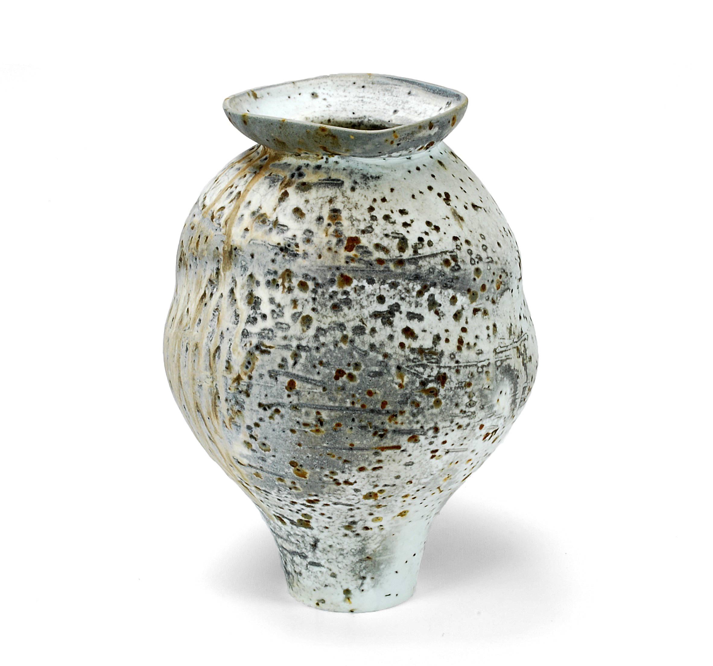 Wood Fired Porcelain Jar with Iron Particles, Created 2016 - Sculpture by Perry Haas