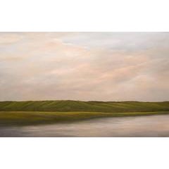 "Hills and River", Acrylic Landscape Painting on Canvas with Walnut Frame 6