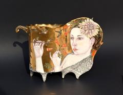 "Mistress of Hummingbirds", Porcelain Vase with Gold Luster