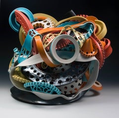 "Untitled #3", Abstract Ceramic Sculpture with Colorful Glazing 