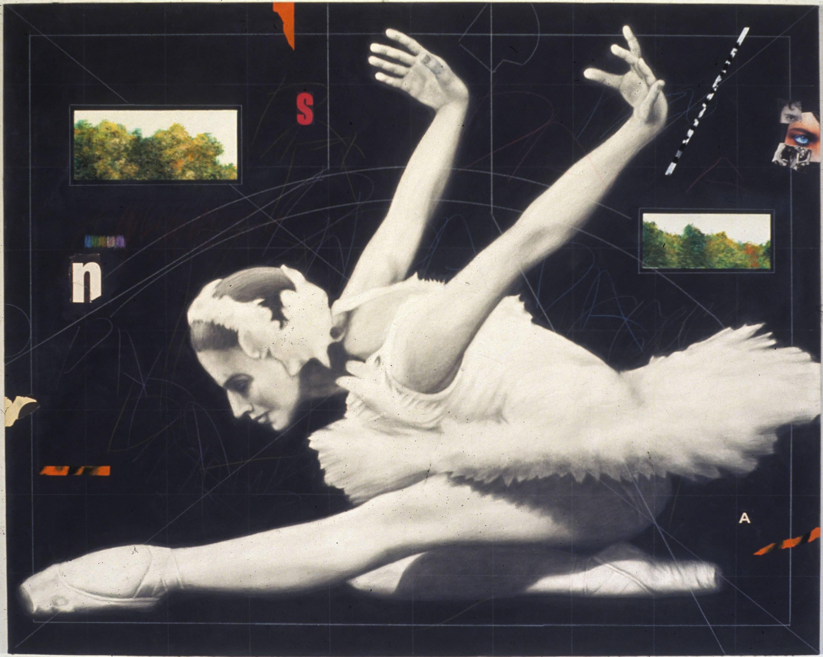 ""Komposition #17", Mischtechnik-Figur, Zeichnung auf Stretched-Leinwand mit Collage