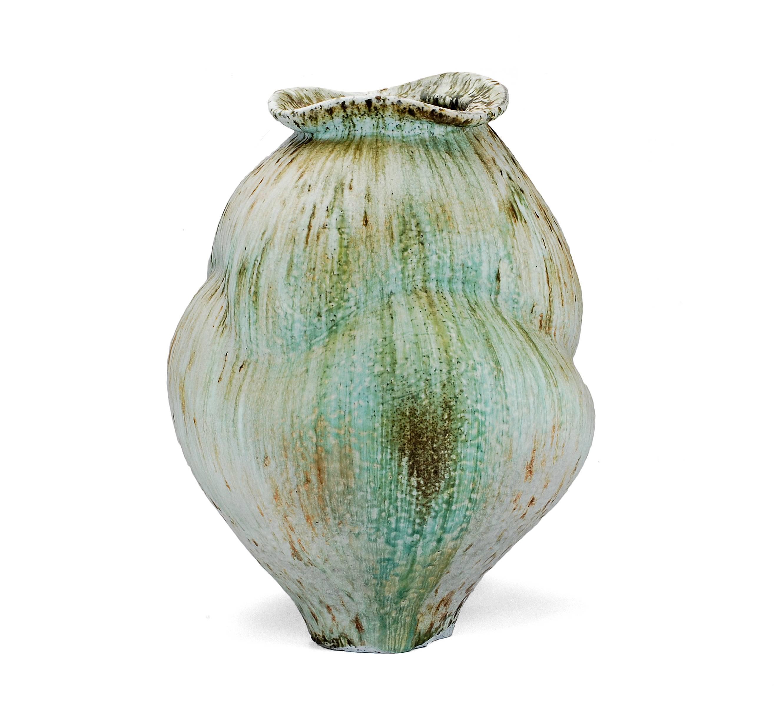 Large Moon Jar with Shino Glaze, 24 inches tall - Sculpture by Perry Haas
