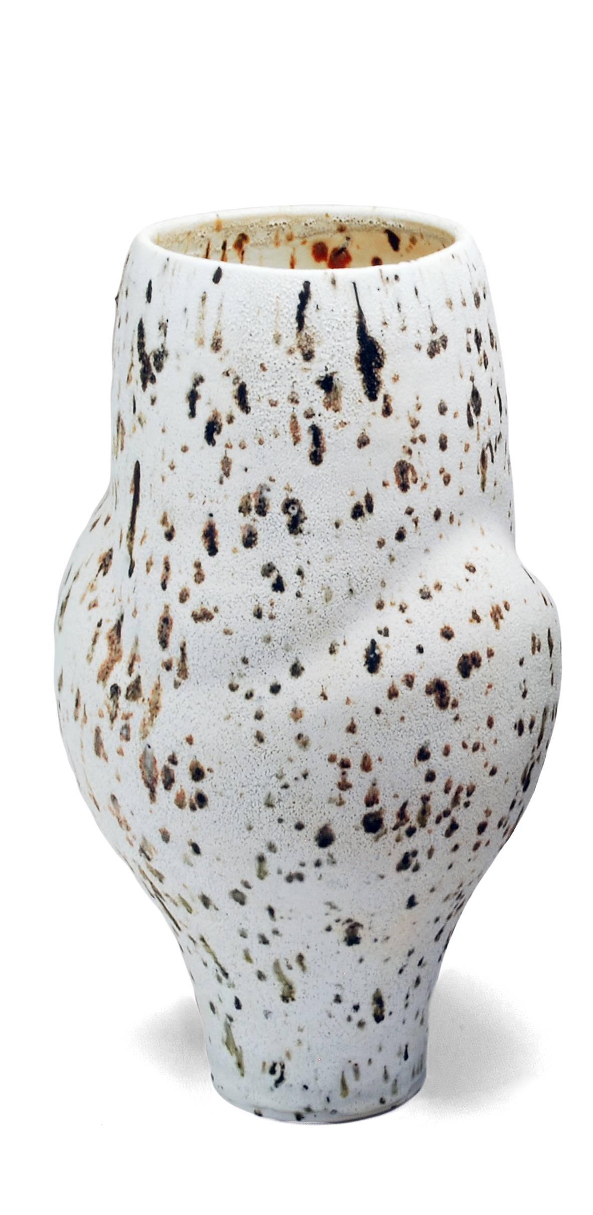 Wood Fired Porcelain Jar with Shino Glaze and Iron Particles  - Sculpture by Perry Haas
