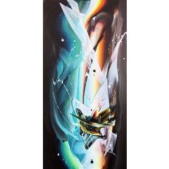 White Moth, Vertical Abstract Painting with Organic Forms 4