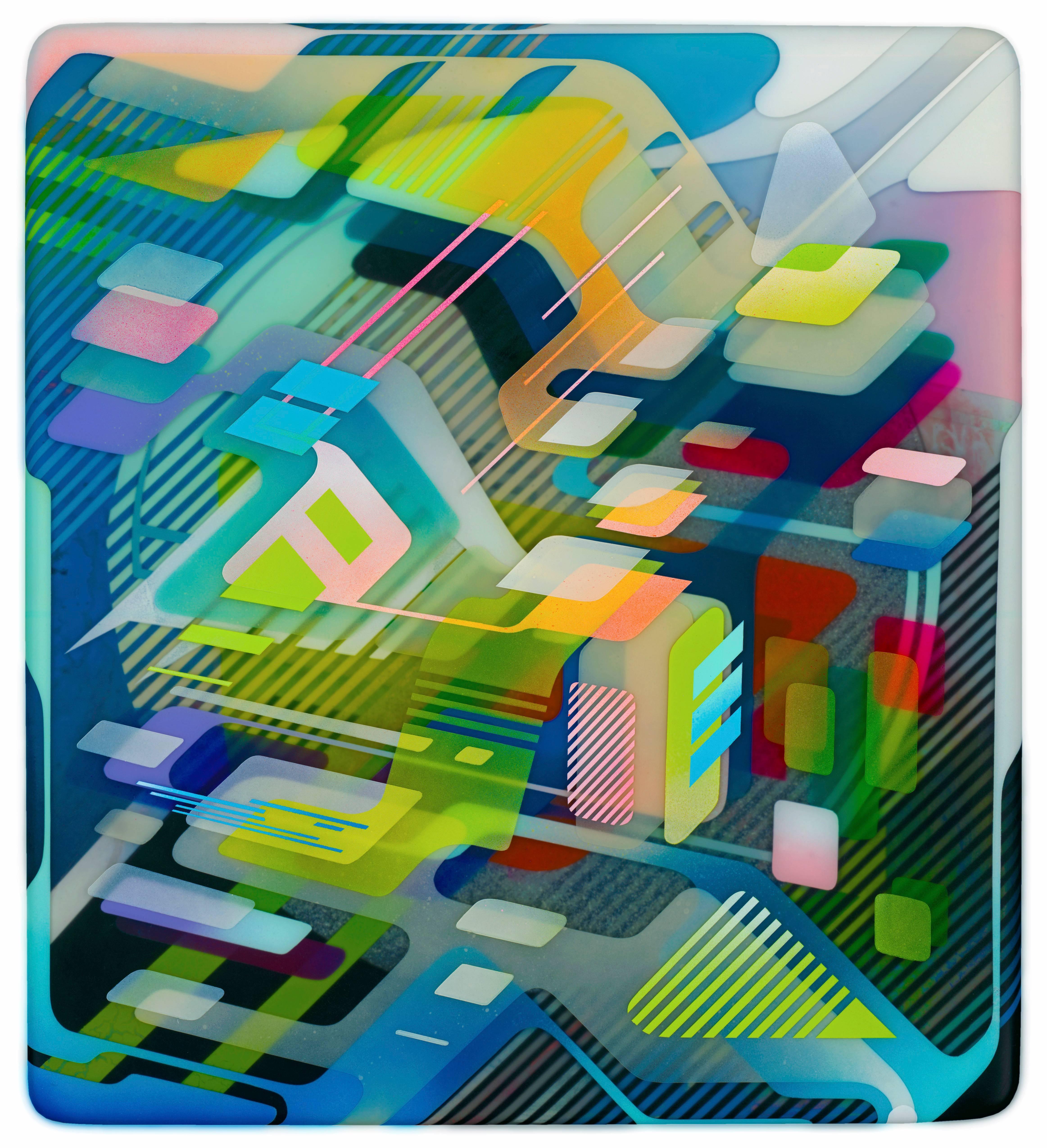 Francesco Lo Castro Abstract Painting - Present Extreme , Multi Layered Painting with Geometric Pattern and Resin