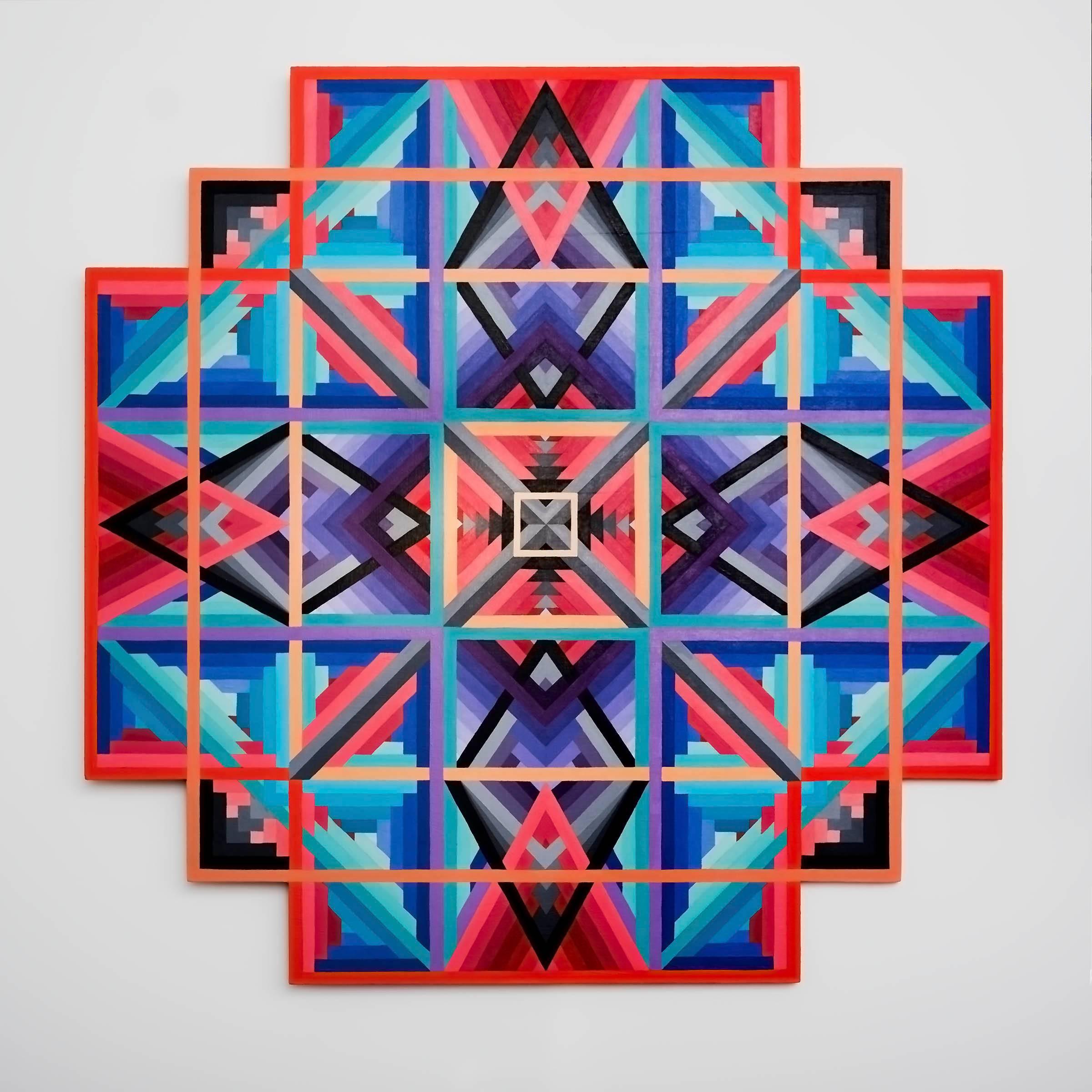 "Gravitational Singularity", Geometric Abstract Painting on Cut Maple Wood Panel - Mixed Media Art by David Fratu