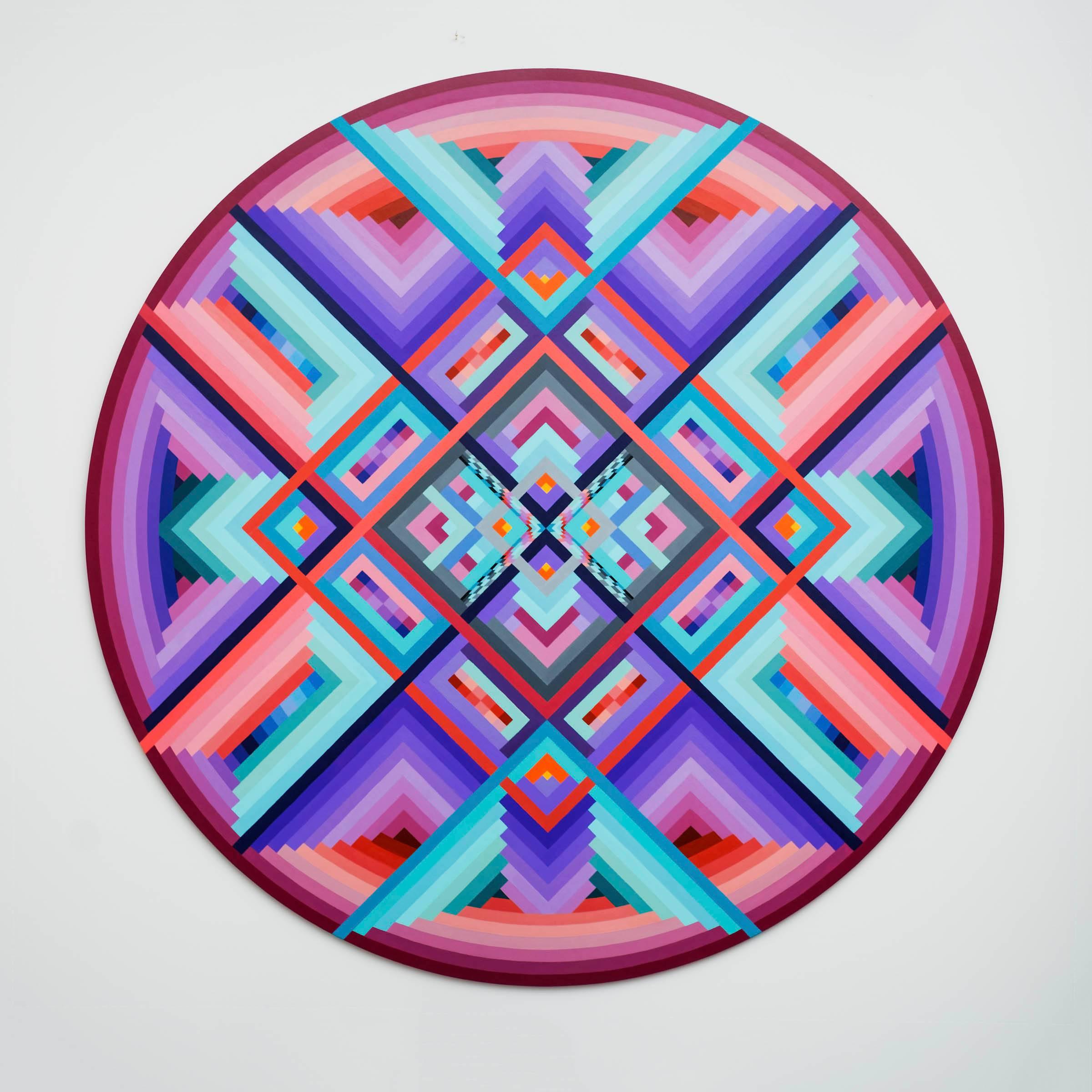 "Celestial Divide", Geometric Tondo Painting on Maple Wood Panel - Mixed Media Art by David Fratu