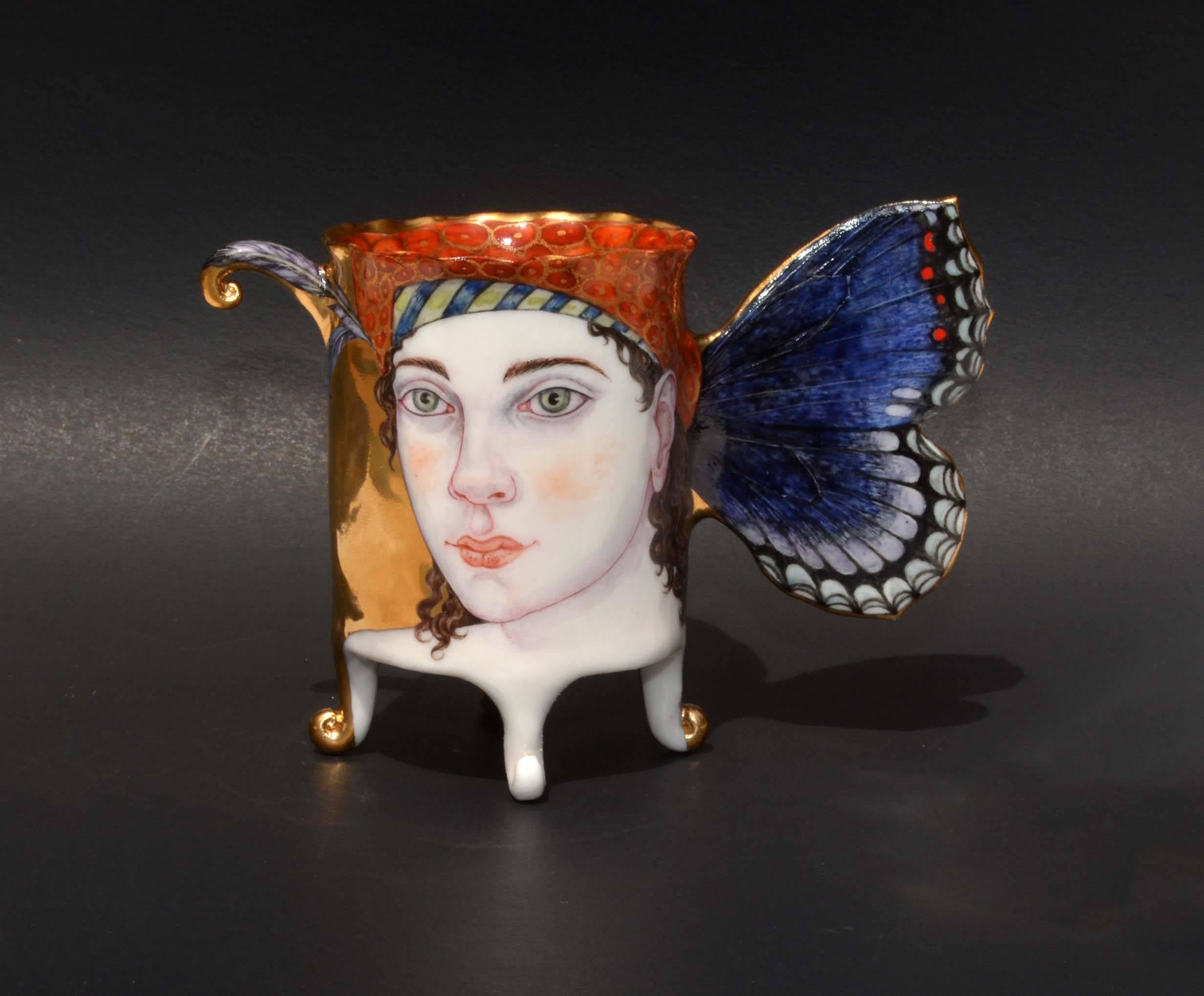 Red Spotted Purple Butterfly Cup , Hand Sculpted Porcelain with Illustration - Mixed Media Art by Irina Zaytceva