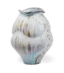Small Wood Fired Porcelain Jar with Shino Glaze and Iron Inclusions