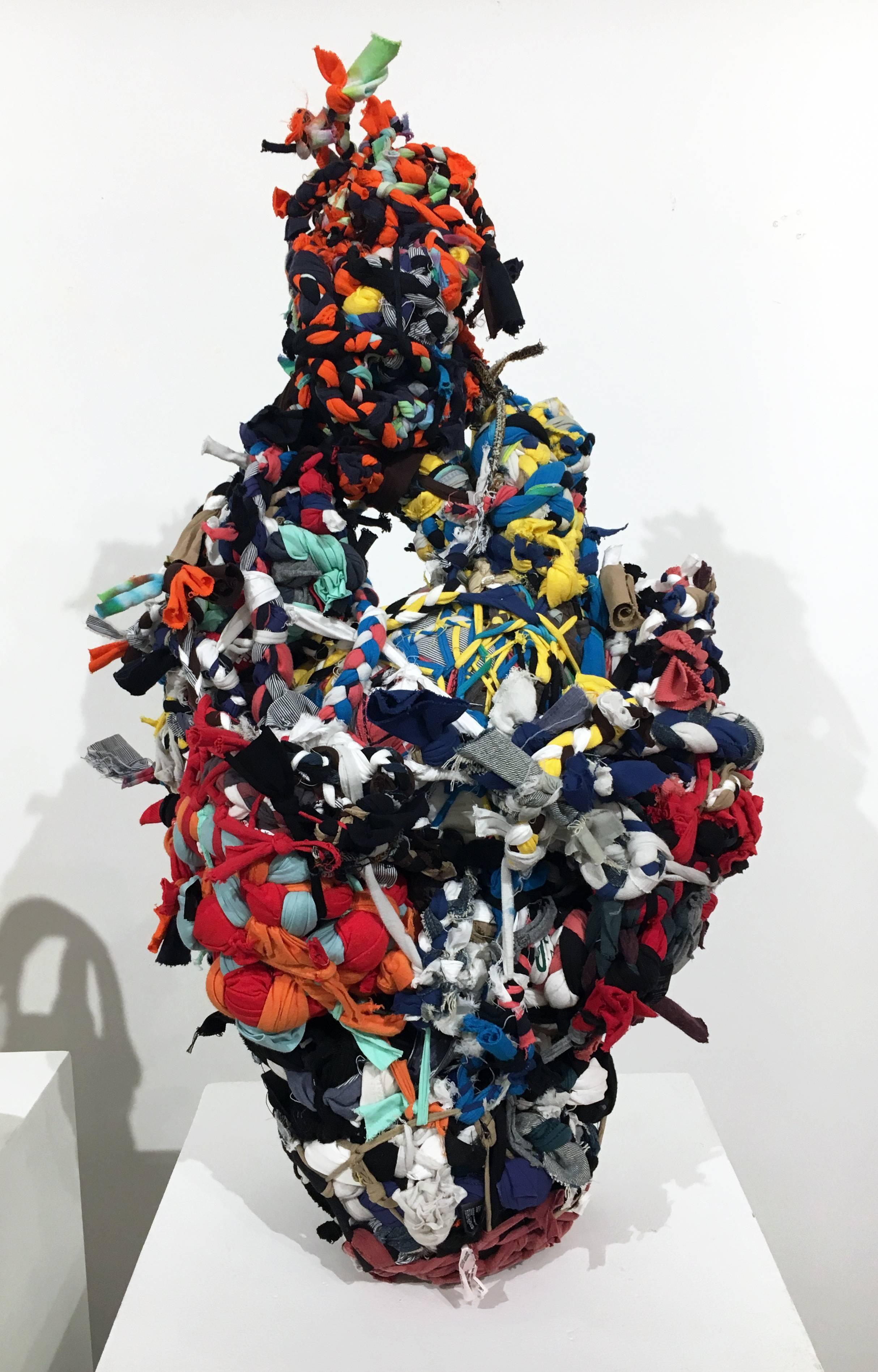 Ethan Meyer Abstract Sculpture - "Shaman in Ecstasy" , Torn, Braided, Coiled, and Knotted Fabric Sculpture