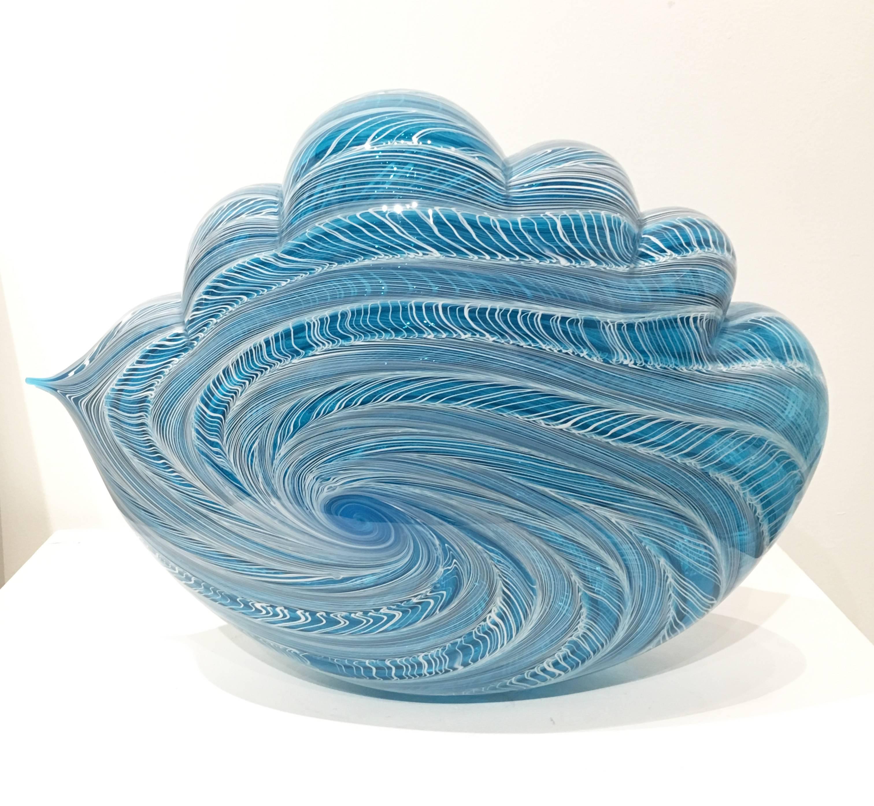 Nancy Callan Abstract Sculpture - "Azure Filigree Cloud" , Blown Glass Sculpture