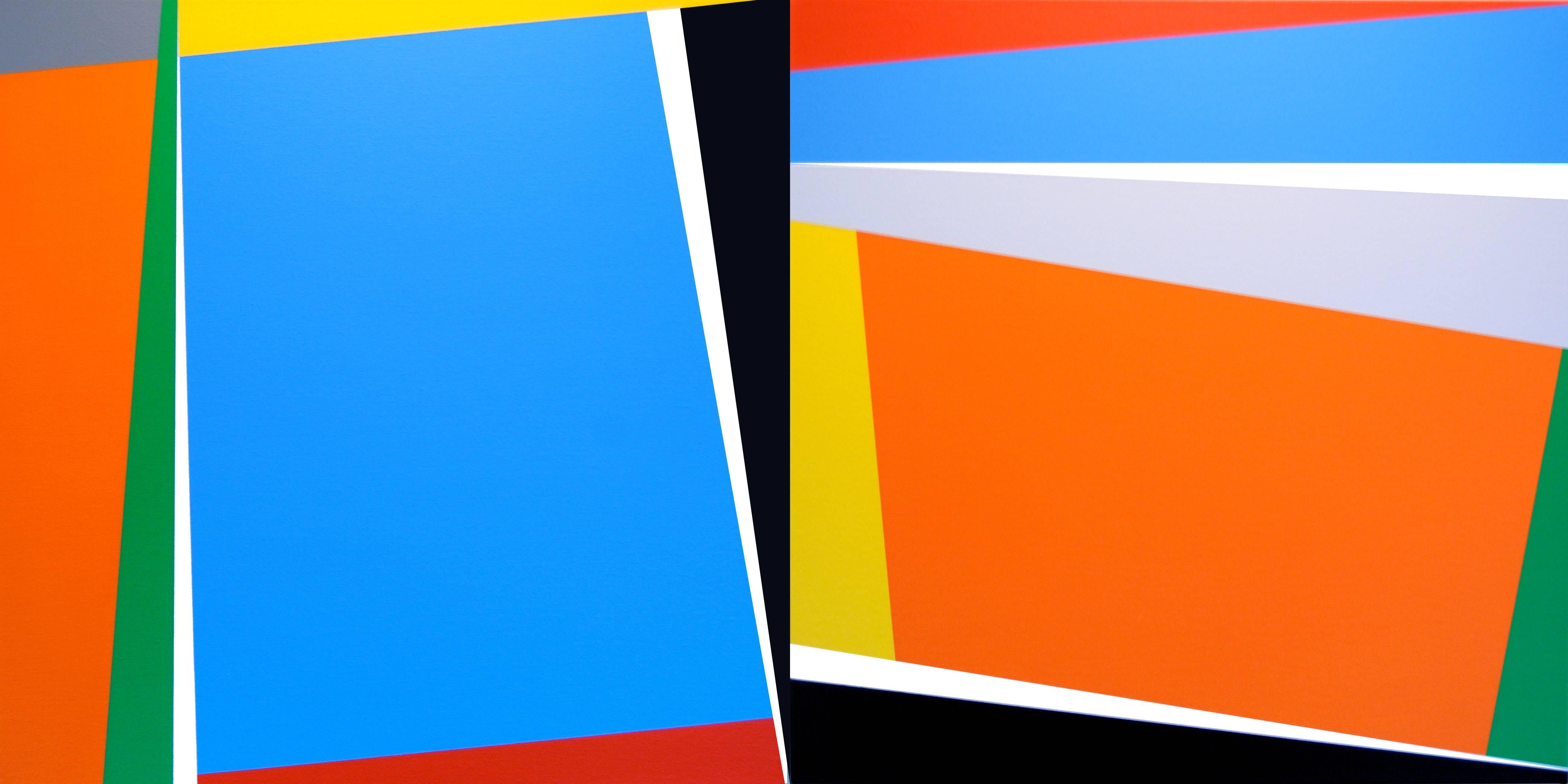 Bryce Hudson Abstract Painting - Untitled Composition #30 , Colorful Abstract Geometric Acrylic Painting Diptych
