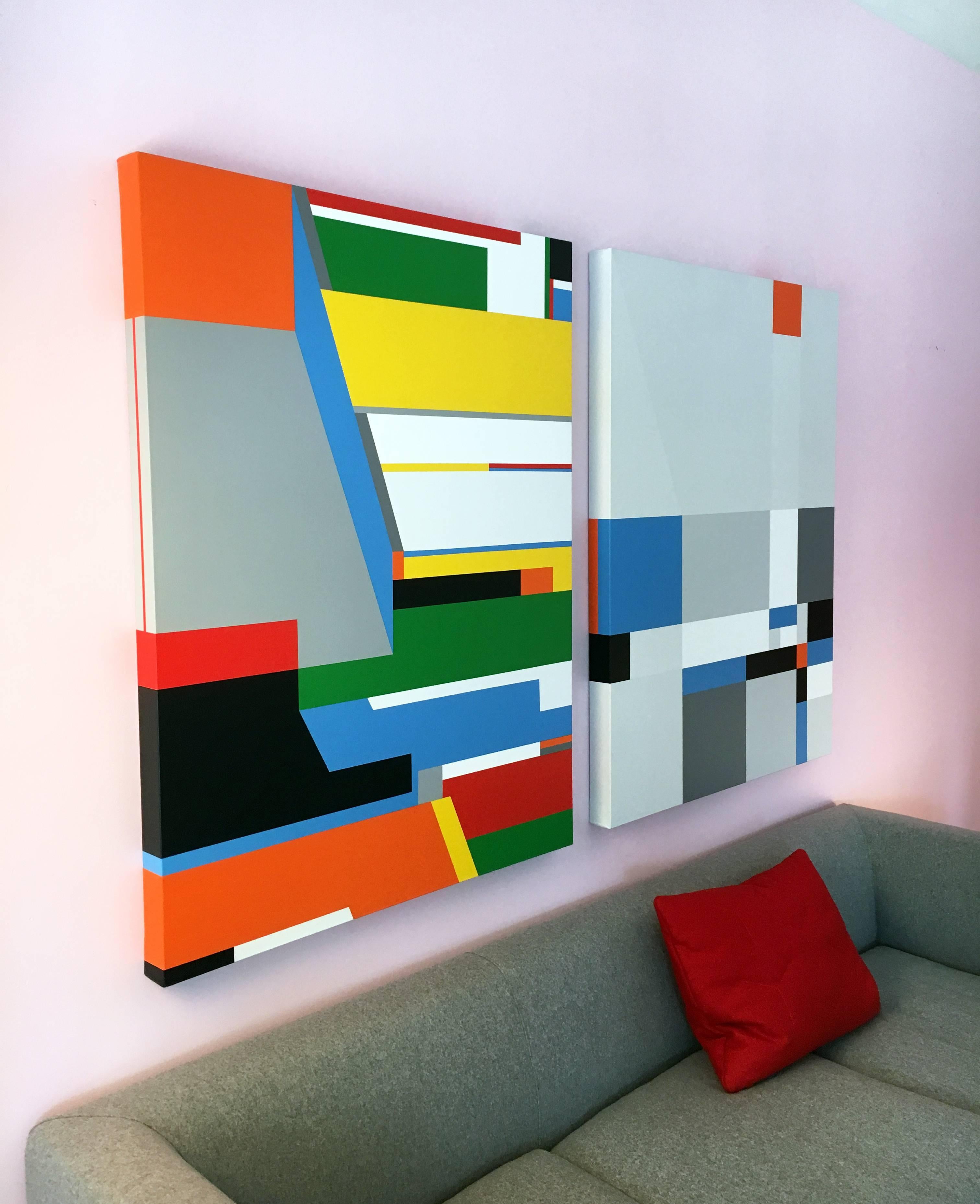 Bryce Hudson’s paintings are as notable for their nuance and sophistication as they are for their compositional drama. His geometric oil and acrylic on canvas paintings can be described as having a certain movement and three-dimensionality while