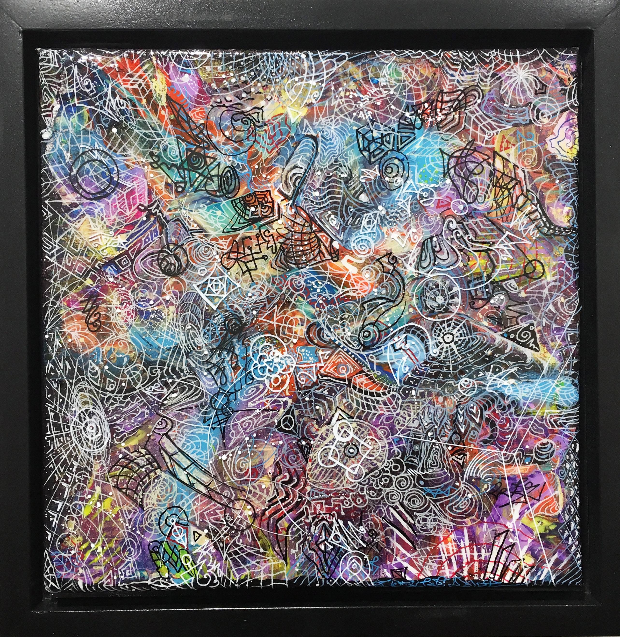 Ethan Meyer Abstract Painting - Contemporary Abstract Acrylic Painting with Resin Finish, Framed Mixed Media