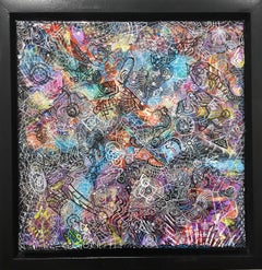 Contemporary Abstract Acrylic Painting with Resin Finish, Framed Mixed Media