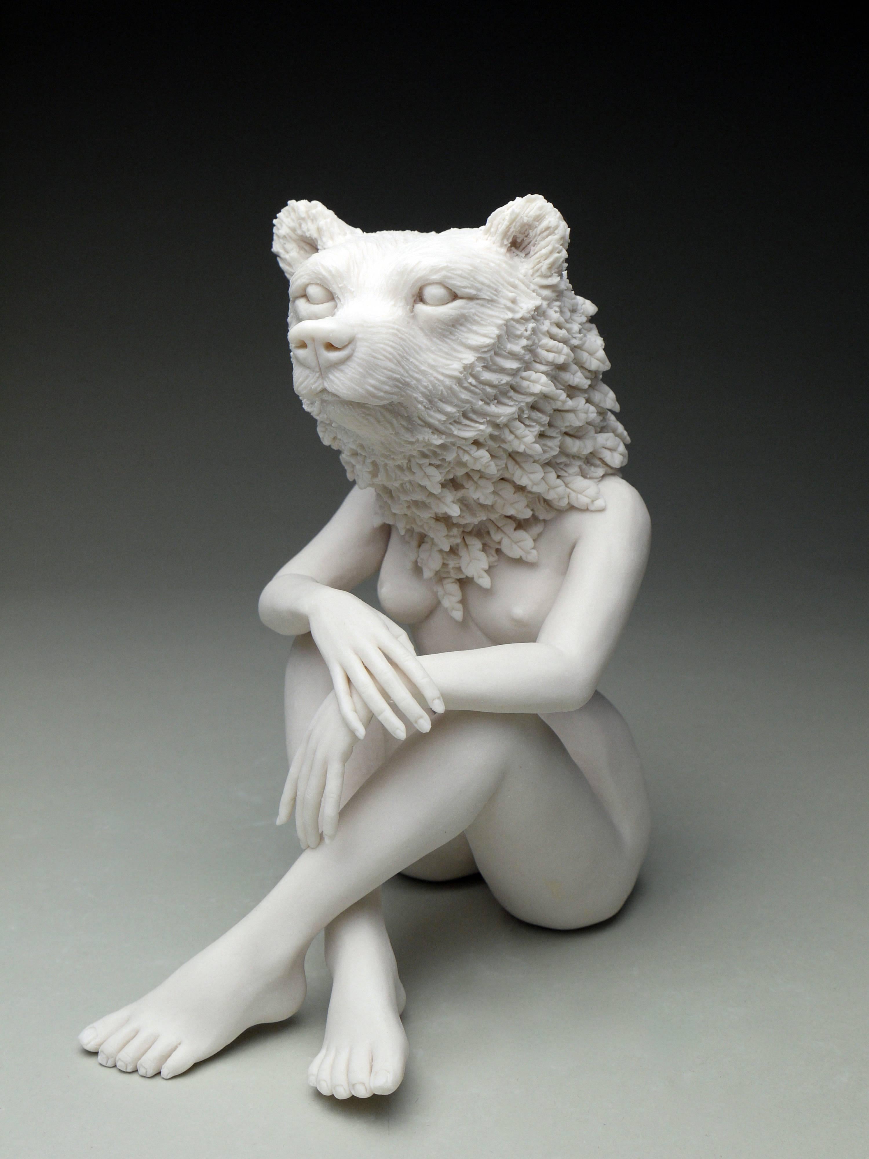 Crystal Morey Nude Sculpture - "New Symbiosis: Brown Bear with New Growth", Hand Sculpted Porcelain Figure