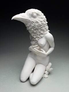"New Symbiosis: Crow with New Growth", Hand Sculpted Porcelain Nude Sculpture