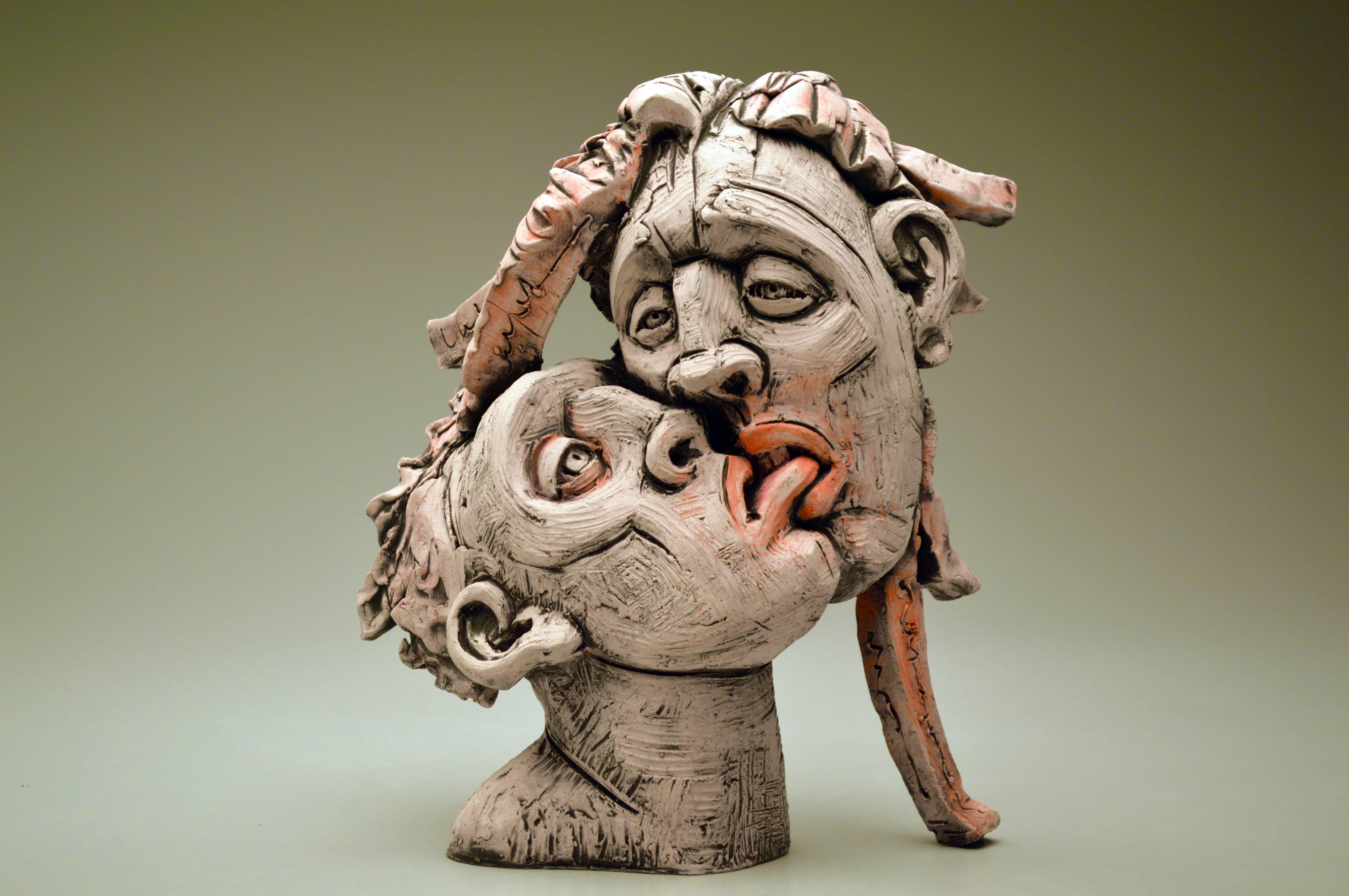 Chris Riccardo Abstract Sculpture - "Nibbler", Contemporary Ceramic Stoneware Sculpture with Glaze and Underglaze 