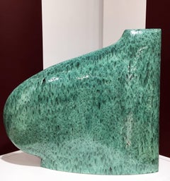 "Green/Black 317", Minimalist Ceramic Sculpture with Vibrant Glaze, Liminal 