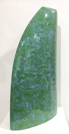 Minimalist Abstract Ceramic Sculpture with Cascading Blue and Green Glaze