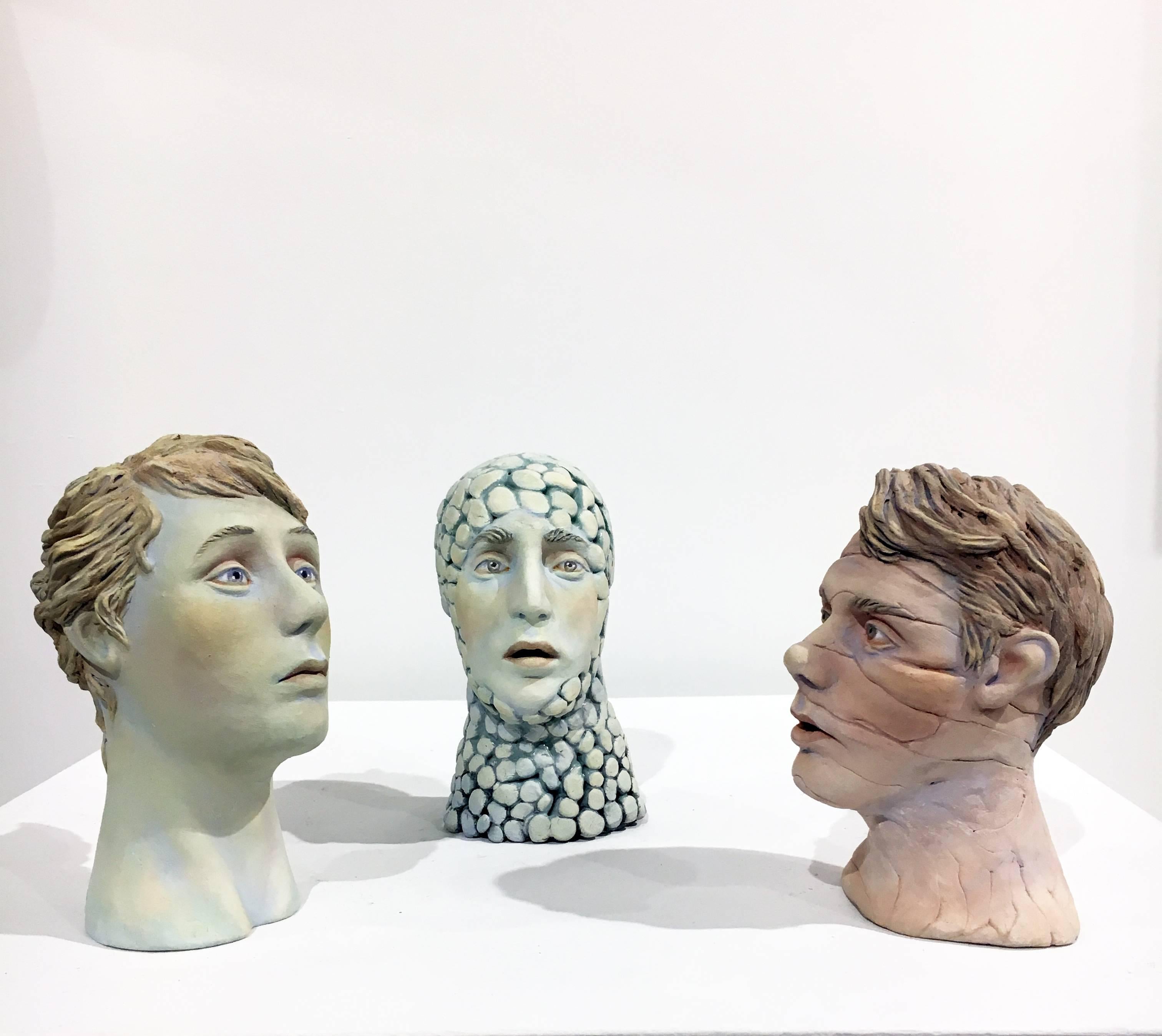 Beverly Mayeri Figurative Sculpture - "Conversation: Grouping 2", Ceramic Figures Colored with Acrylics and Glaze
