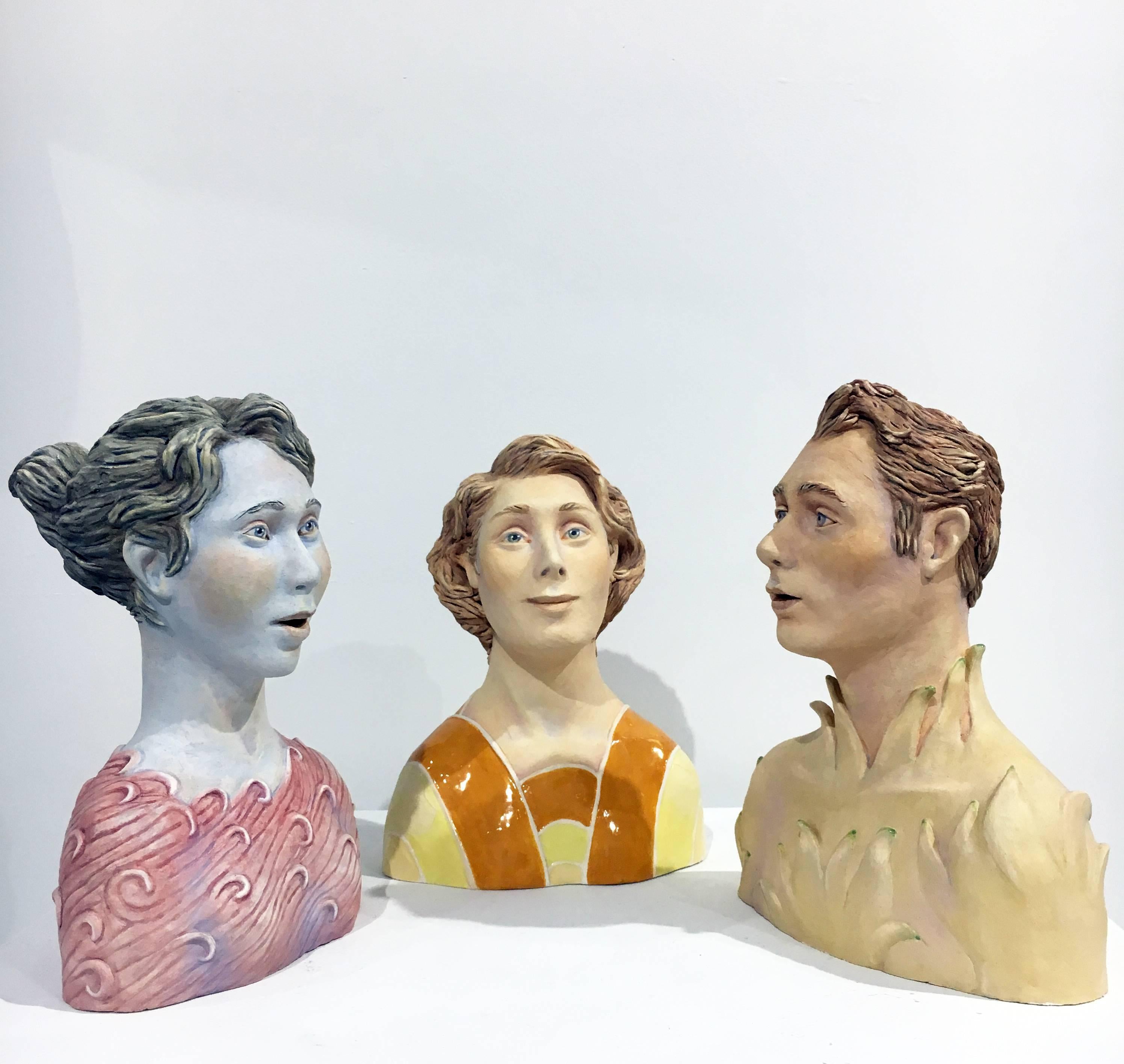 "Conversation: Grouping 3", Ceramic Figures Painted with Acrylics and Glazing - Mixed Media Art by Beverly Mayeri